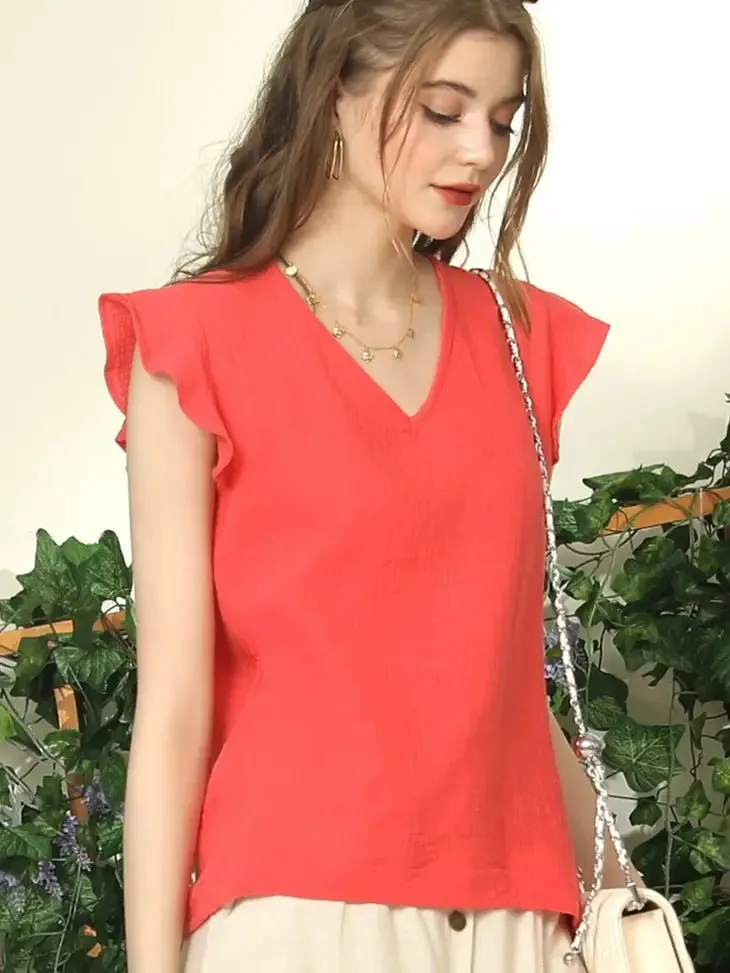 Coral Ruffle Sleeve Blouse