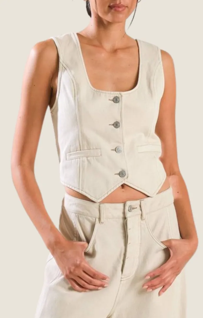 Dani Cream Denim Vest Top