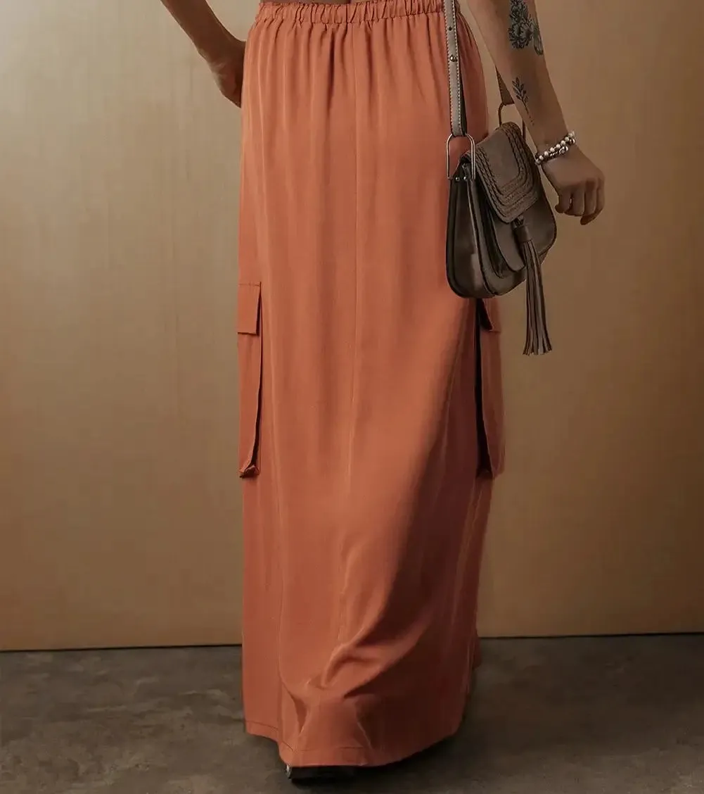 Drawstring Maxi Skirt with Pockets