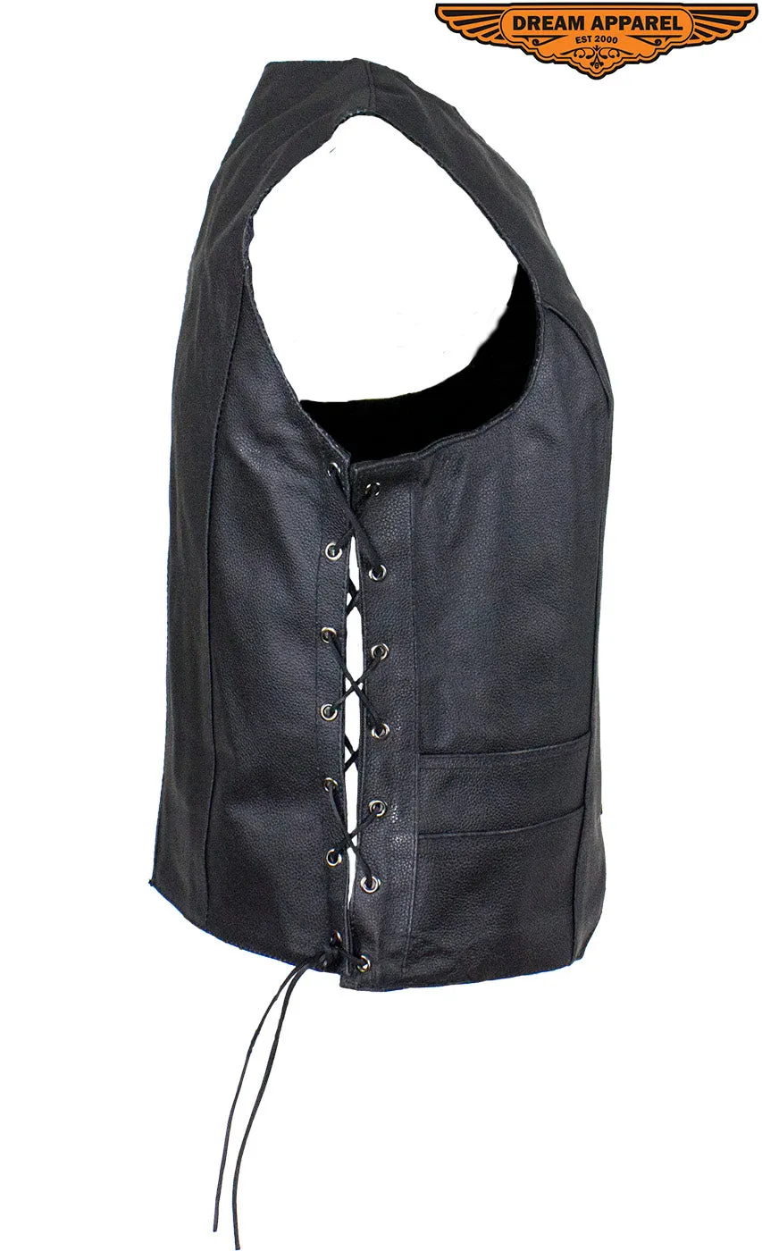 Dream Apparel Women’s Black Concealed Pocket Vest with Side Laces