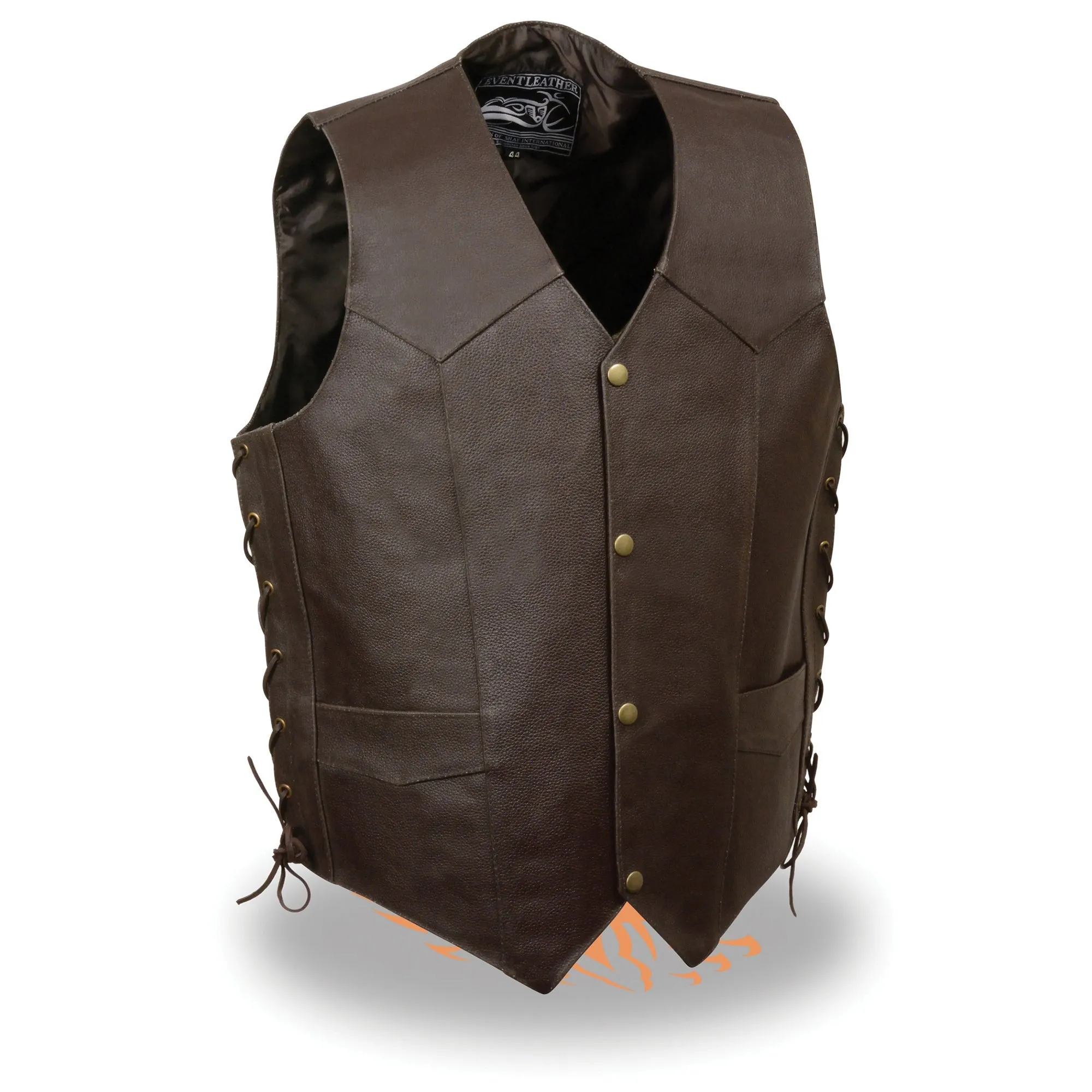 ELM3900BROWN Embossed Eagle Men's Side Lace Live to Ride Vest w/ Flying Eagle in Brown color