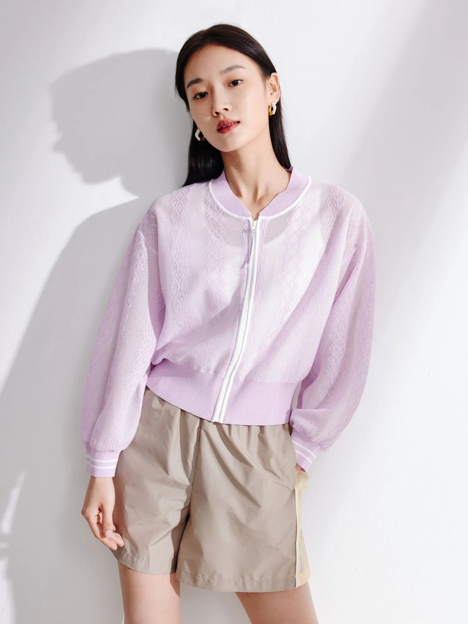 EP YAYING Cotton Acetic Acid Knit Jacket