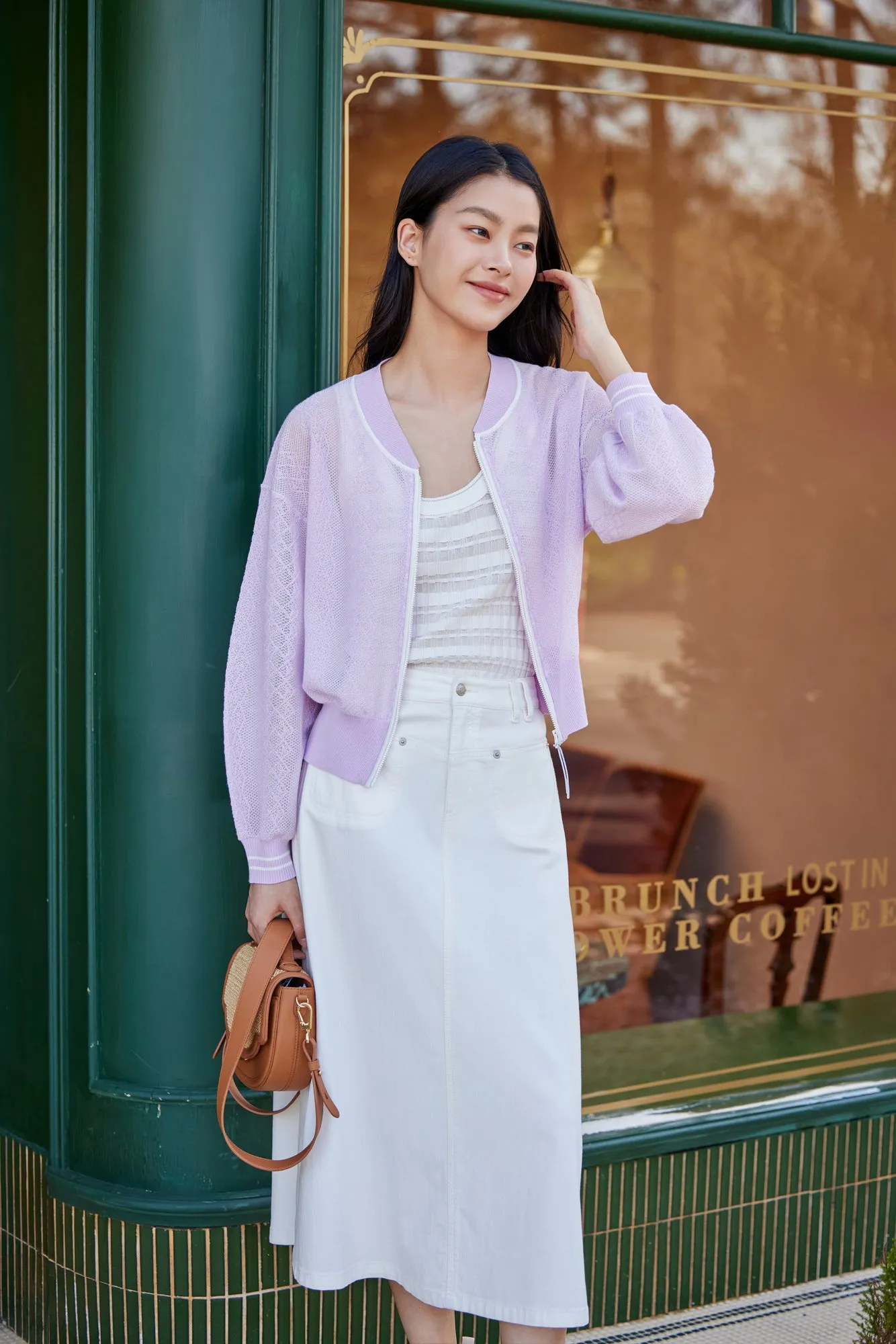 EP YAYING Cotton Acetic Acid Knit Jacket