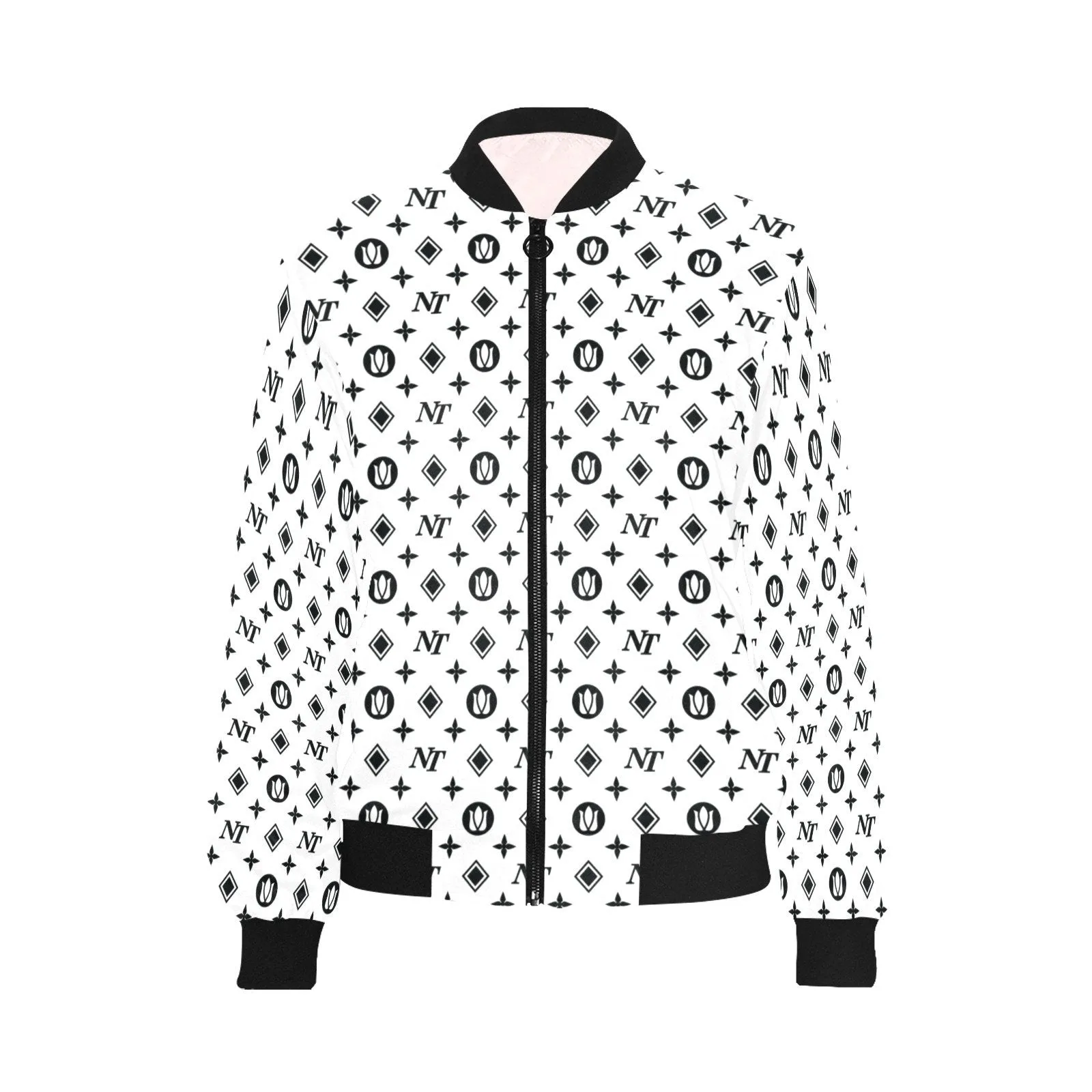 Fancy NT Pattern White on White Bomber Jacket for Women