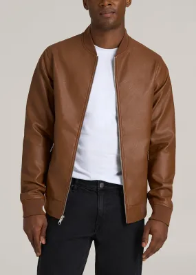 Faux Leather Bomber Jacket for Tall Men in Aztec Brown