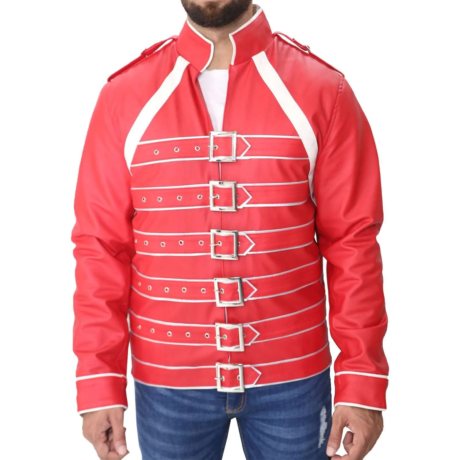 Freddie Mercury Military Concert Red Leather Jacket