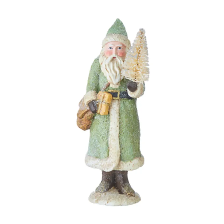 Glittered Belsnickel Santa With Bottlebrush Tree- 3 Color Options