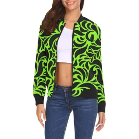 GORGIOUS LEAF FLUO All Over Print Bomber Jacket for Women