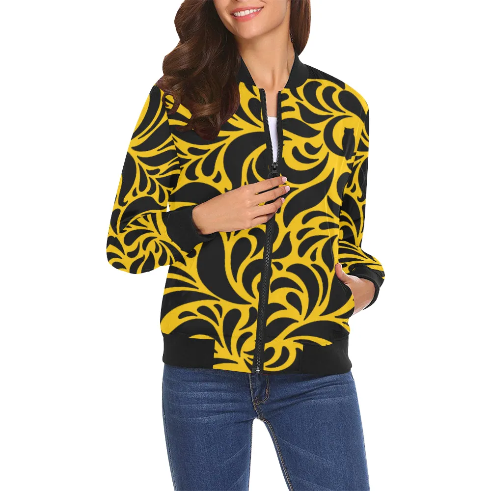 GORGIOUS LEAF YELLOW All Over Print Bomber Jacket for Women