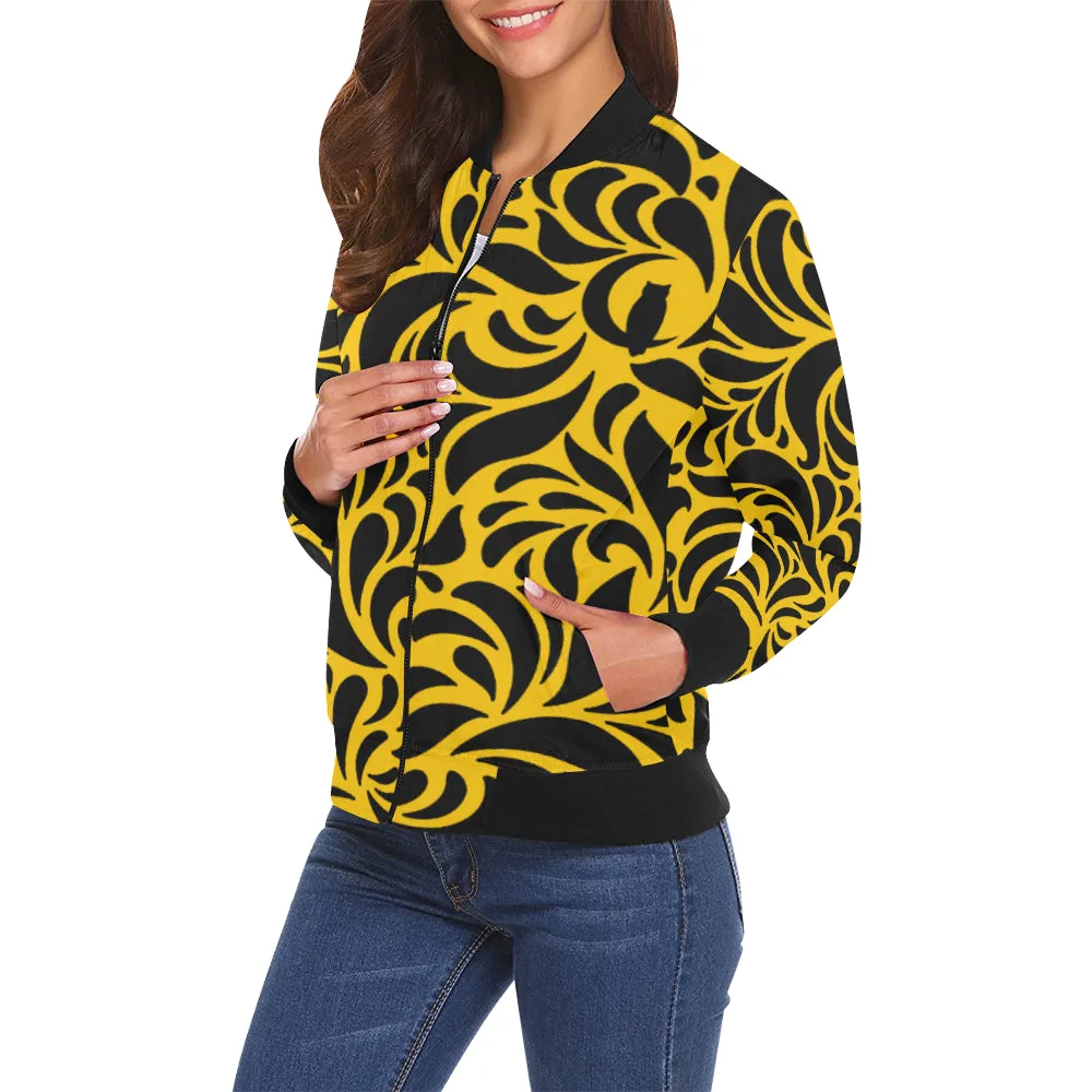 GORGIOUS LEAF YELLOW All Over Print Bomber Jacket for Women