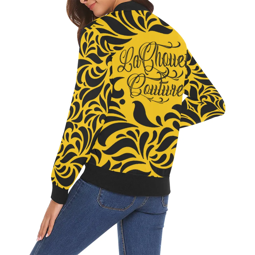 GORGIOUS LEAF YELLOW All Over Print Bomber Jacket for Women