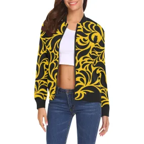 GORGIOUS LEAF YELLOW All Over Print Bomber Jacket for Women