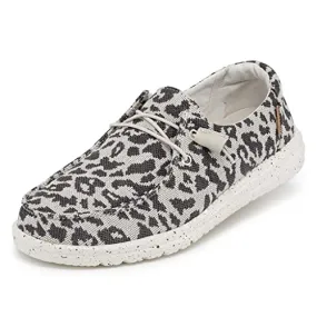 Hey Dude Women's Wendy Woven Cheetah Grey Size 9 | Women’s Shoes | Women’s Lace Up Loafers | Comfortable & Light-Weight