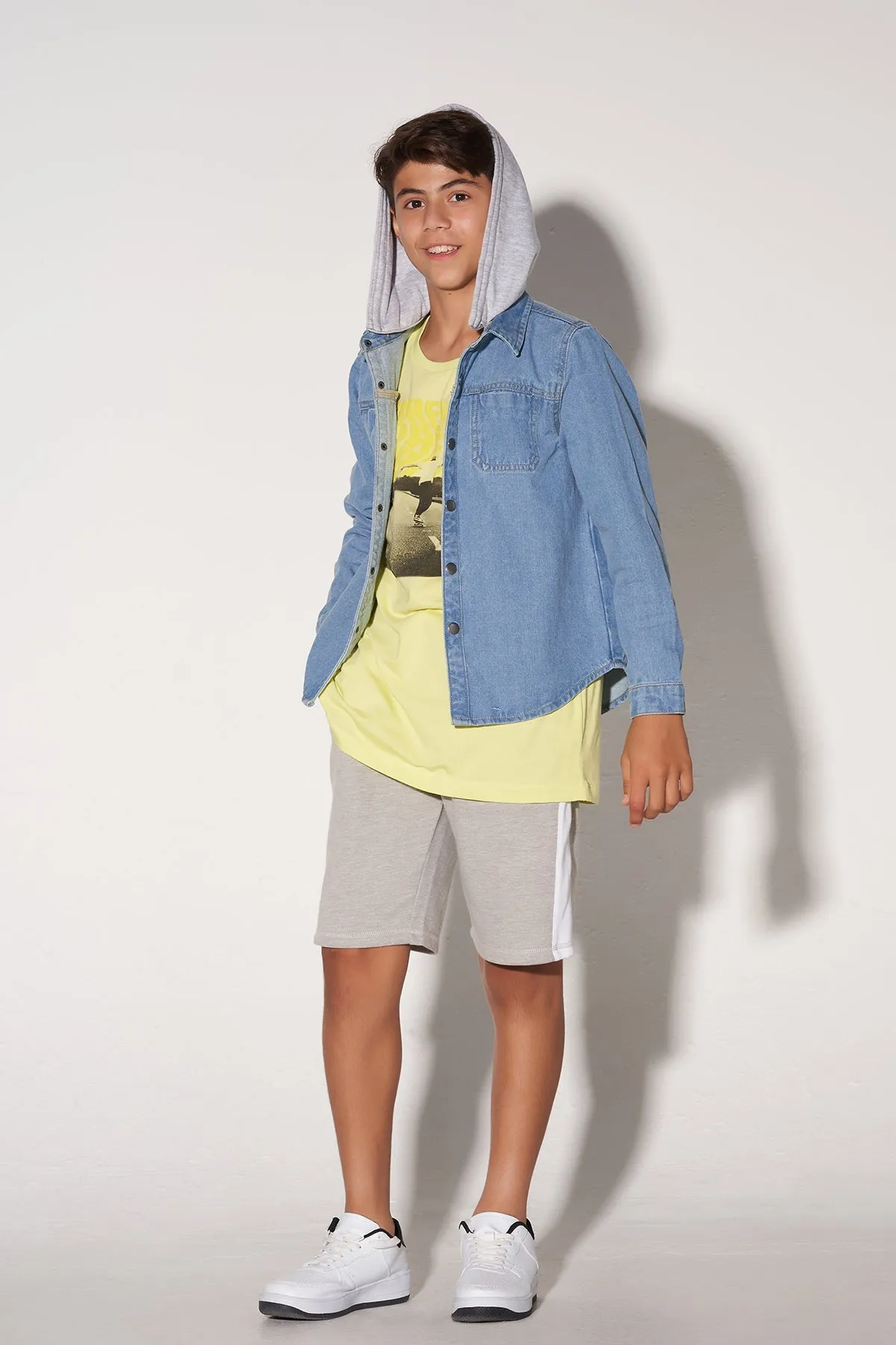 Hooded Denim Shirt For Boy - Light Blue