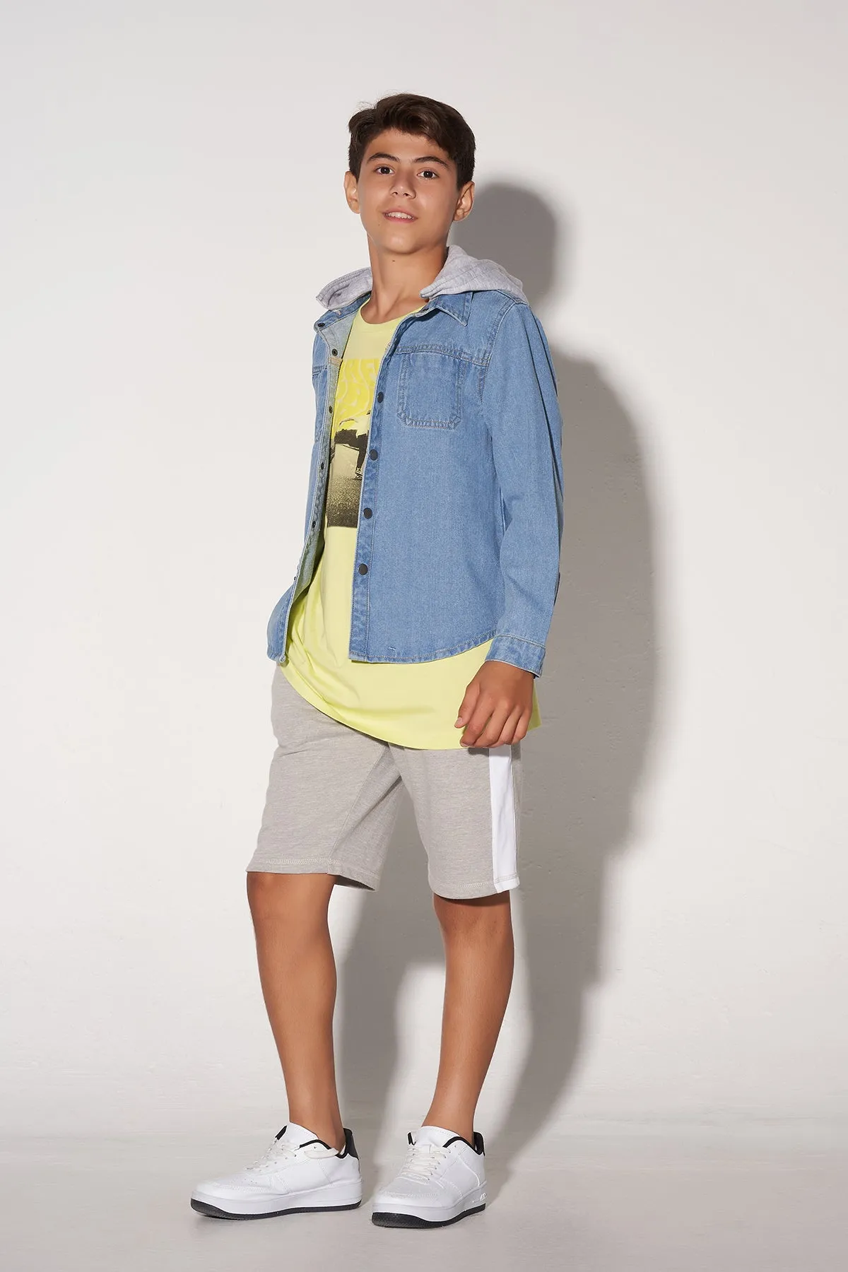 Hooded Denim Shirt For Boy - Light Blue