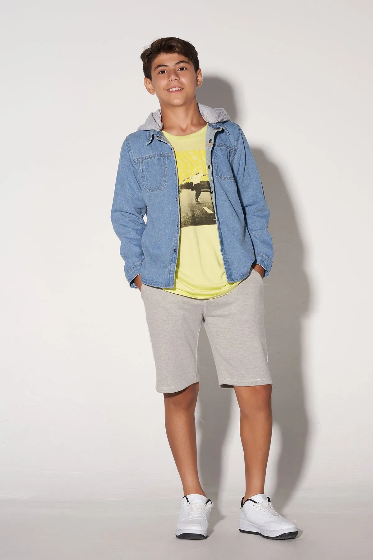 Hooded Denim Shirt For Boy - Light Blue