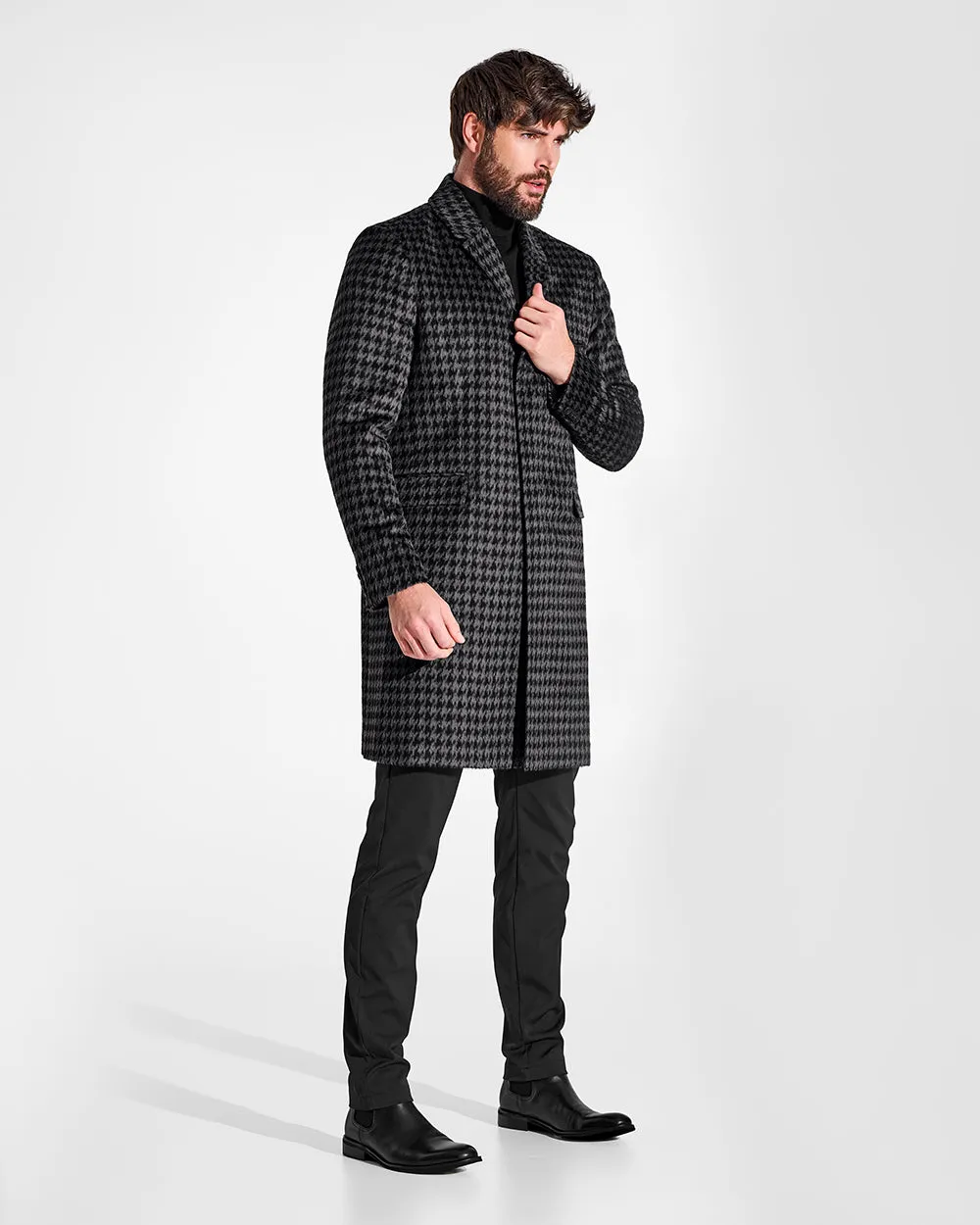 Houndstooth Suri Alpaca Notched Lapel Overcoat