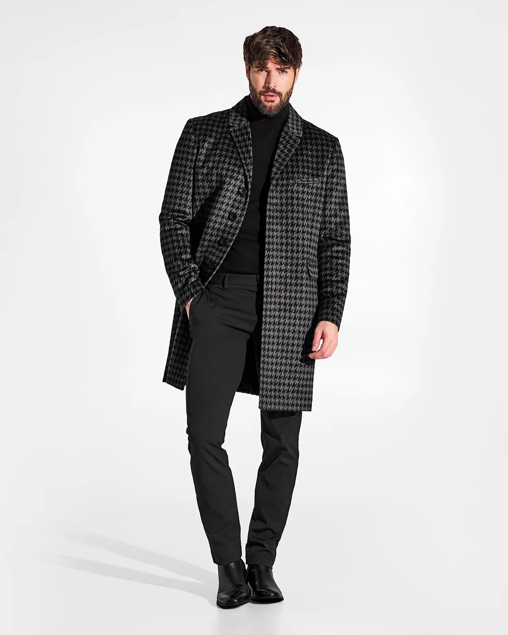 Houndstooth Suri Alpaca Notched Lapel Overcoat