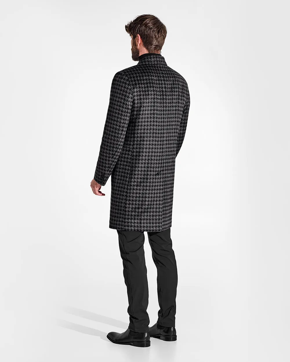 Houndstooth Suri Alpaca Notched Lapel Overcoat