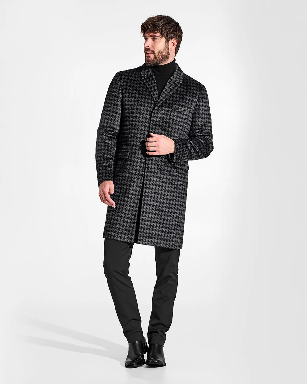 Houndstooth Suri Alpaca Notched Lapel Overcoat