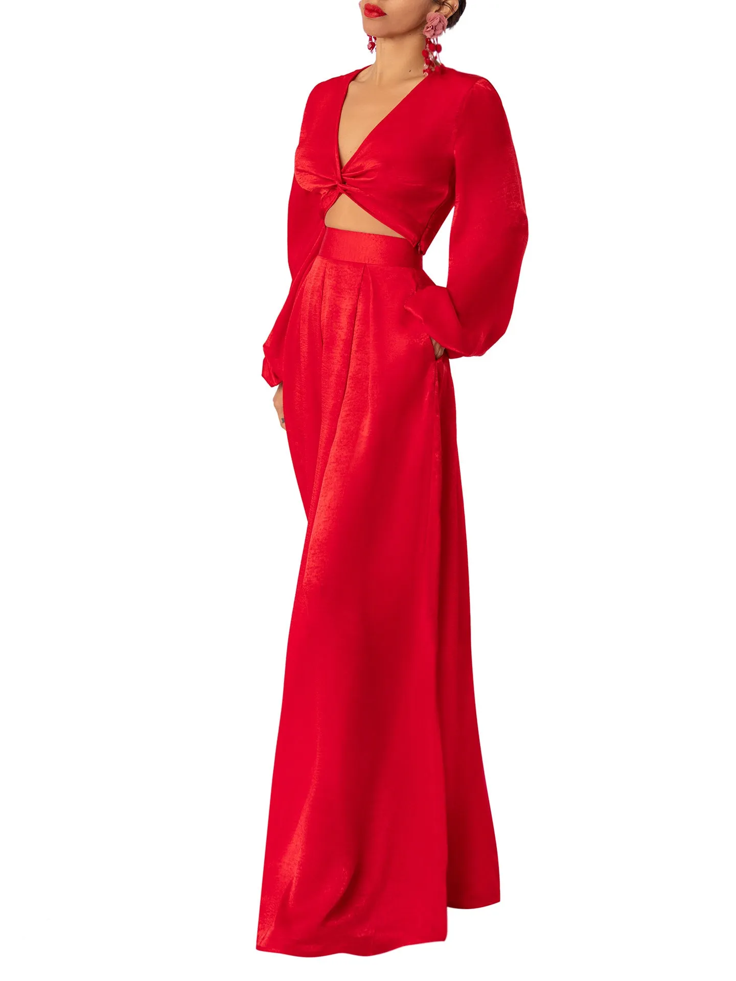 “Janis” Red Wide Leg Pants