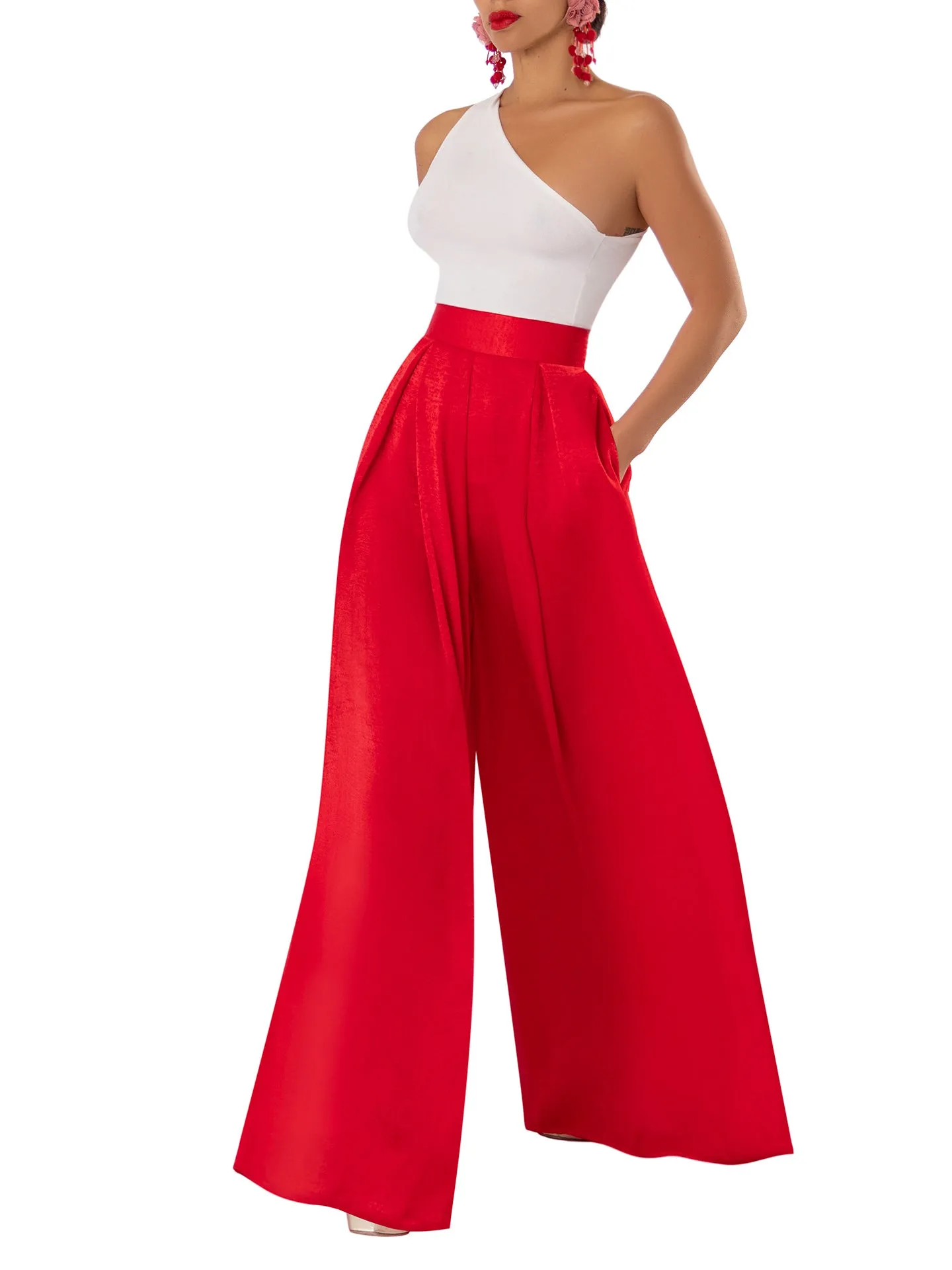 “Janis” Red Wide Leg Pants