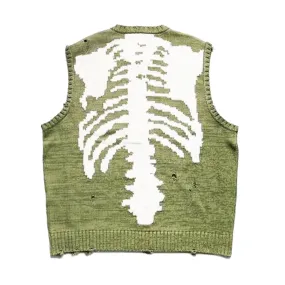 Japanese fall black knitted vintage skull mens women's pullover sweater vest