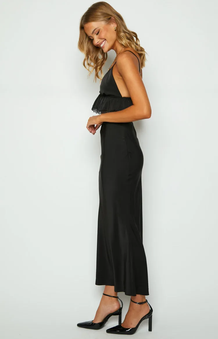 Jayde Black Lace Trim Maxi Skirt