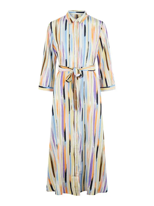 Josi 3/4 Midi Shirt Dress (Bright White/Multi Abstract)