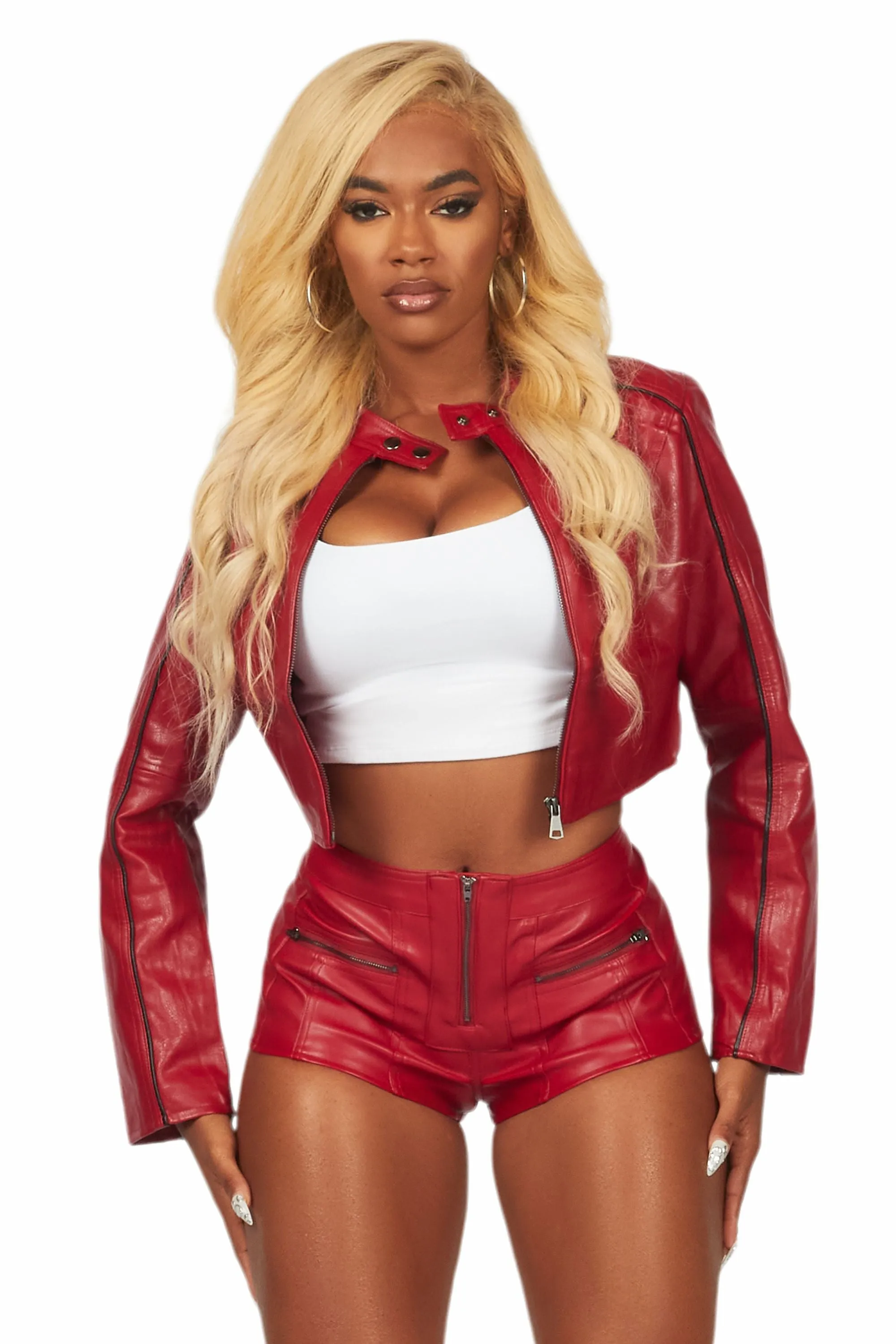 Khyyam Red Faux Leather Jacket