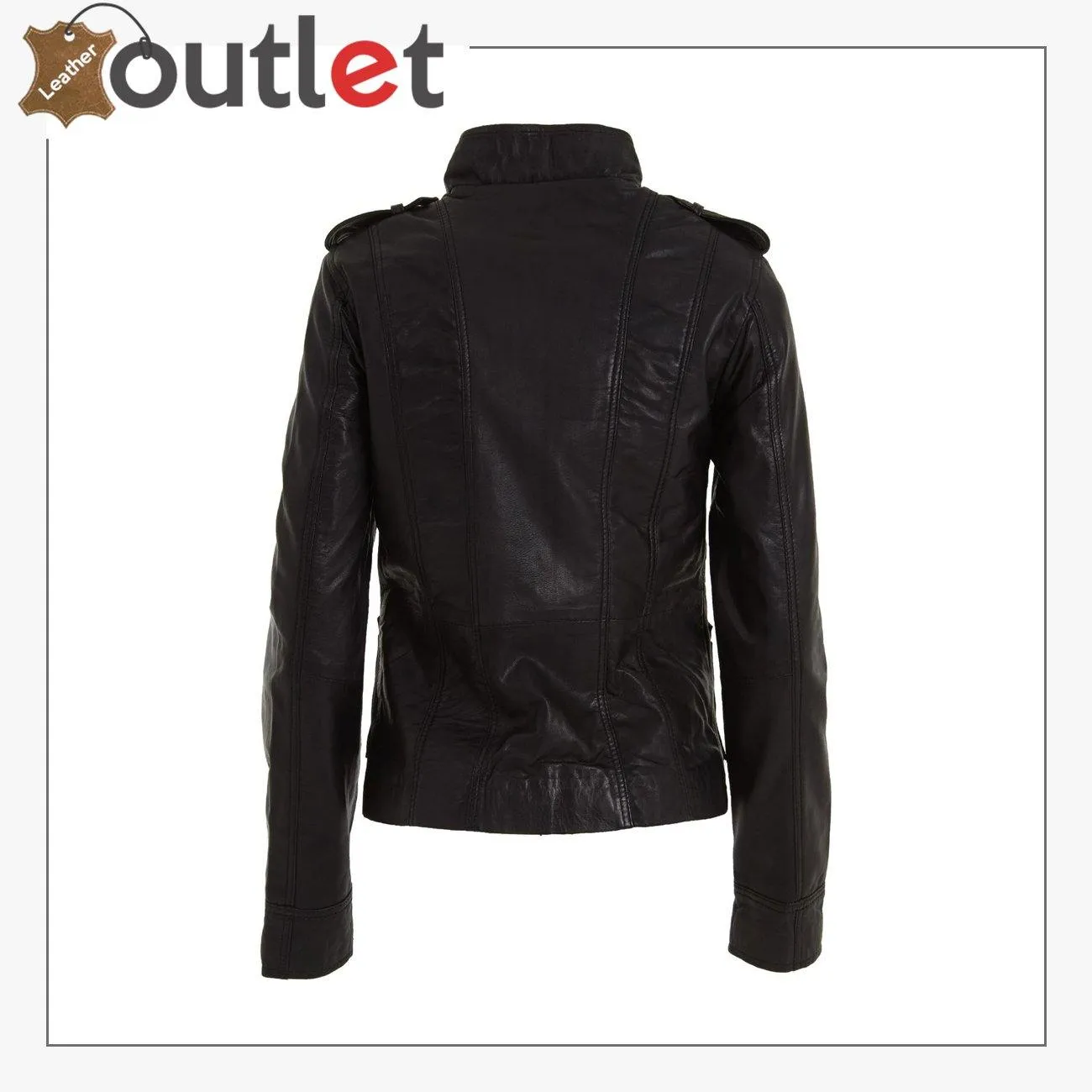 Ladies Womens Classic Black Fashion Soft Nappa Leather Fitted Rock Jacket