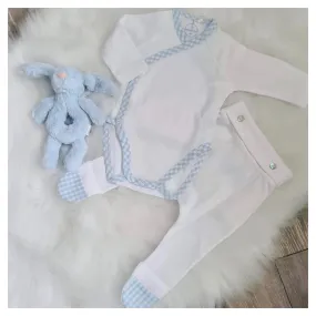 Laranjinha Baby White & Blue Check Trim Set