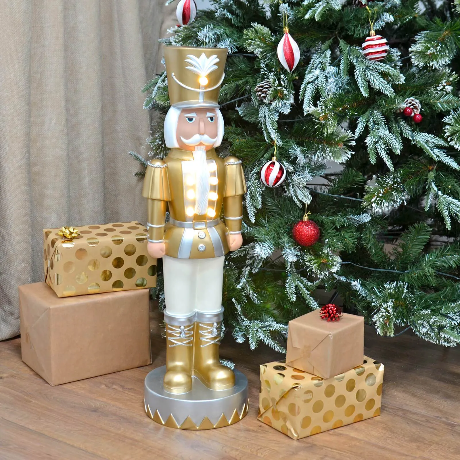 Large Light Up Nutcracker Christmas Ornament Gold Silver 78cm