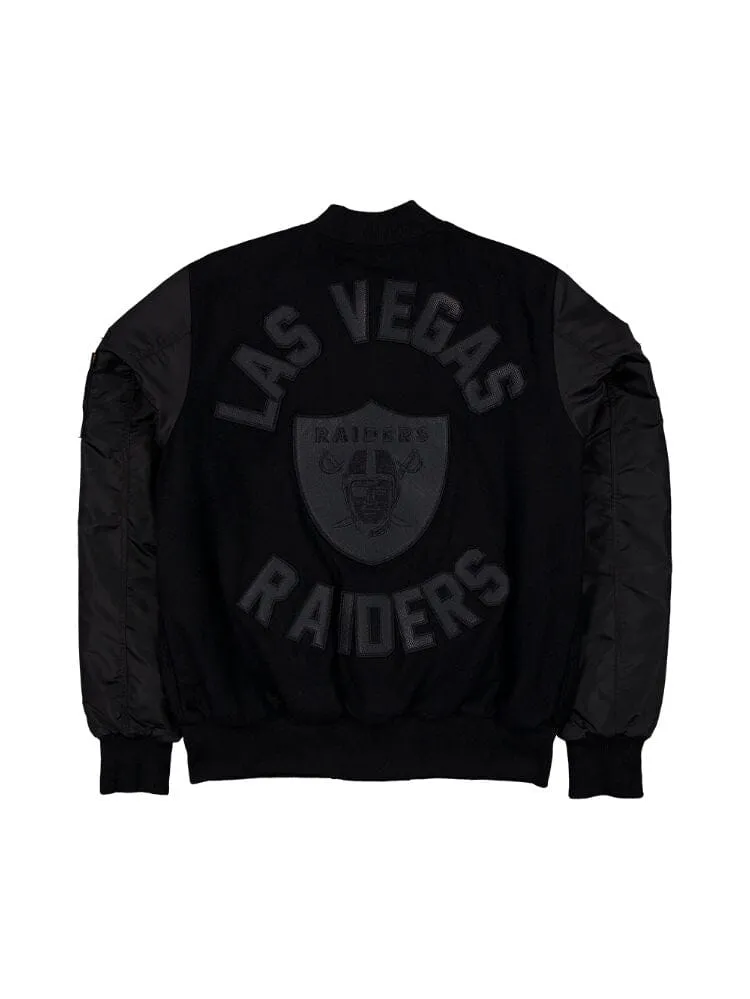 LAS VEGAS RAIDERS X ALPHA X NEW ERA WOOL VARSITY MA-1 BOMBER JACKET