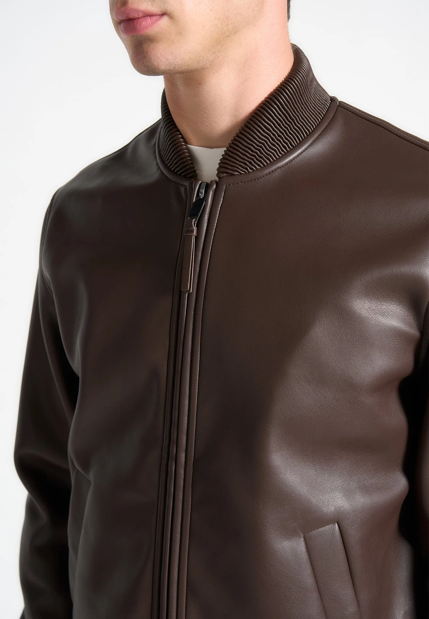 Leather Bomber Jacket - Brown