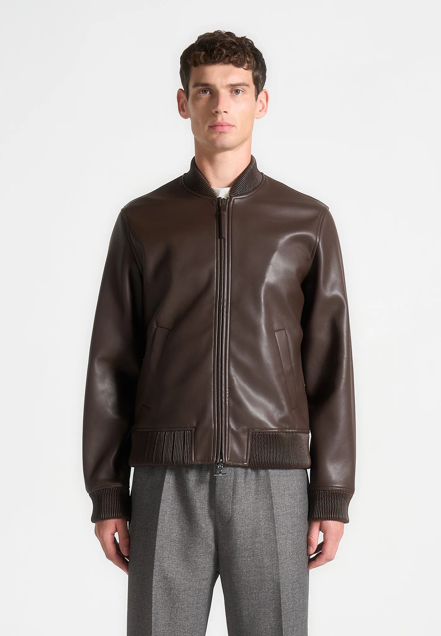 Leather Bomber Jacket - Brown