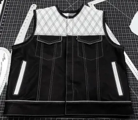 Leather Vest Diamond Quilted White Leather Vest Black Denim Vest Leather Men Vest Biker vest Motorcycle Vest Men Motorcycle Gifts For Men