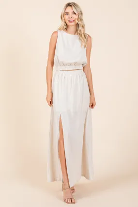 Linen Crop Top and Split Thigh Maxi Skirt Set