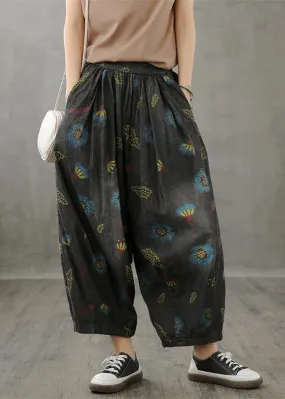 Literary plus size wide-leg pants 2021 autumn new thin yellow printed straight-leg pants