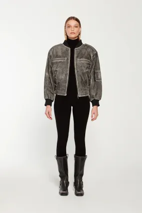 Luna Distressed Leather Bomber Jacket