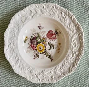 Masons Floral Transferware Hand Painted Rimmed Bowl Embossed Oak Leaf & Acorn Border