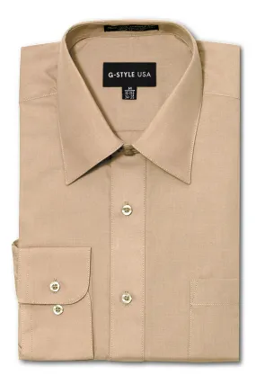 Men's Basic Solid Color Button Up Dress Shirt (Beige)