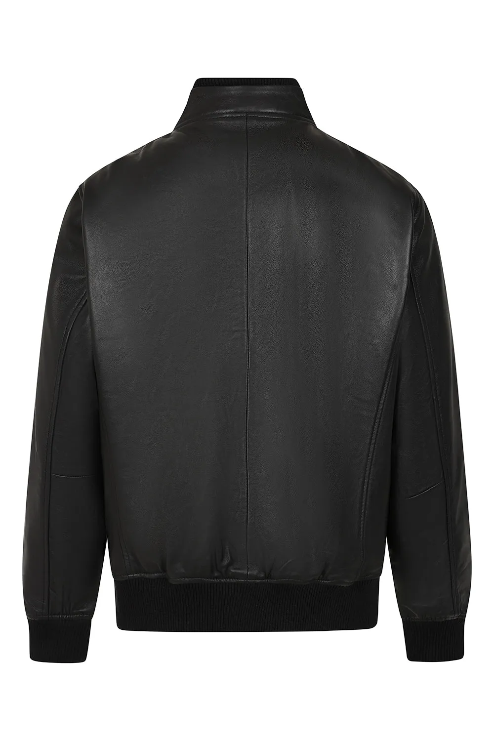 Men's Black Leather Bomber Jacket - Lleyton