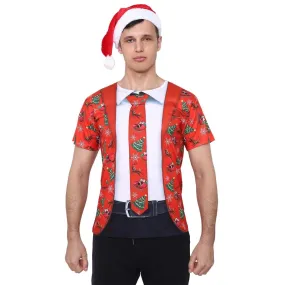 Men's Christmas T-Shirt with Printed Jacket & Tie