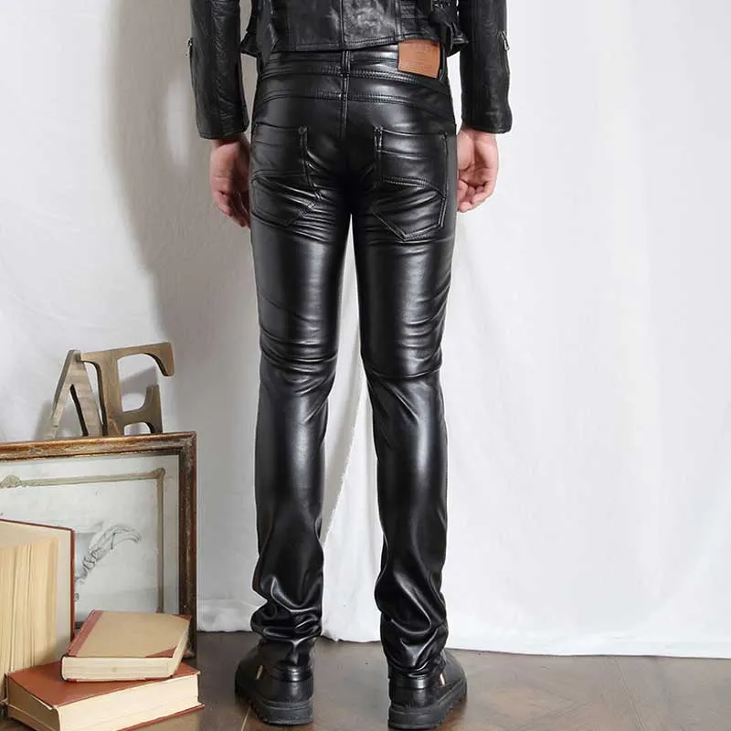 Mens Leather Pants Fall Winter Men Leather Pants Slim Fit Skinny Pants