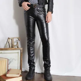 Mens Leather Pants Fall Winter Men Leather Pants Slim Fit Skinny Pants