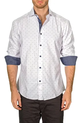 Men's Modern Fit Cotton Button Up White Pattern