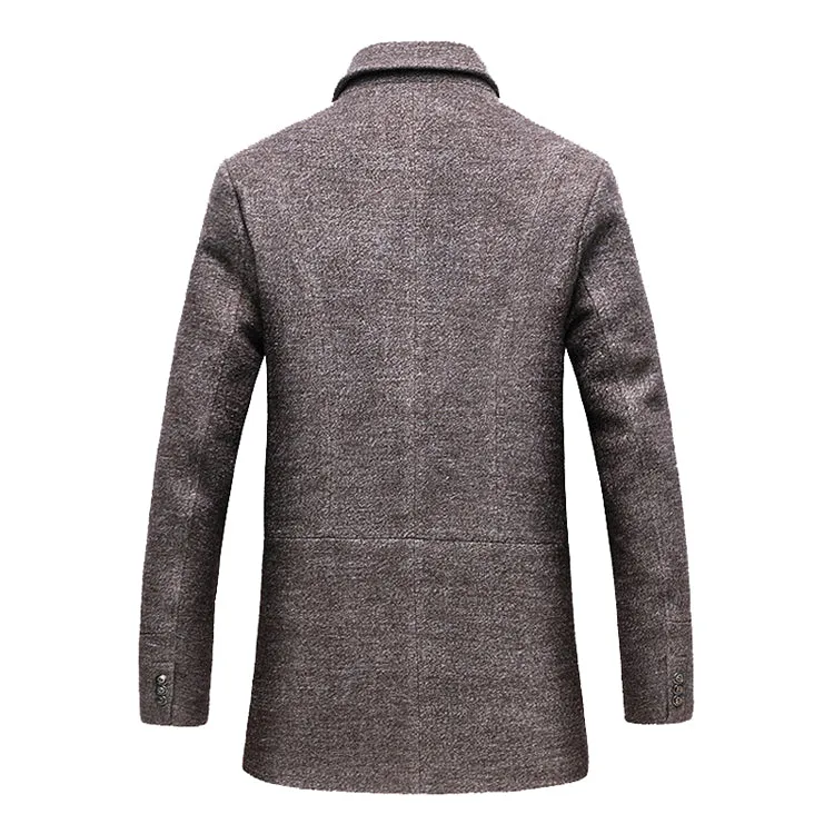 Men's Thick Urban Wool-Blend Winter Coat with Detachable Scarf