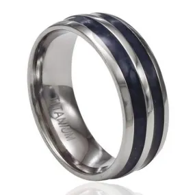 Men's Titanium Ring with Two Rows of Black Carbon Fiber and Rounded Edges | 8mm