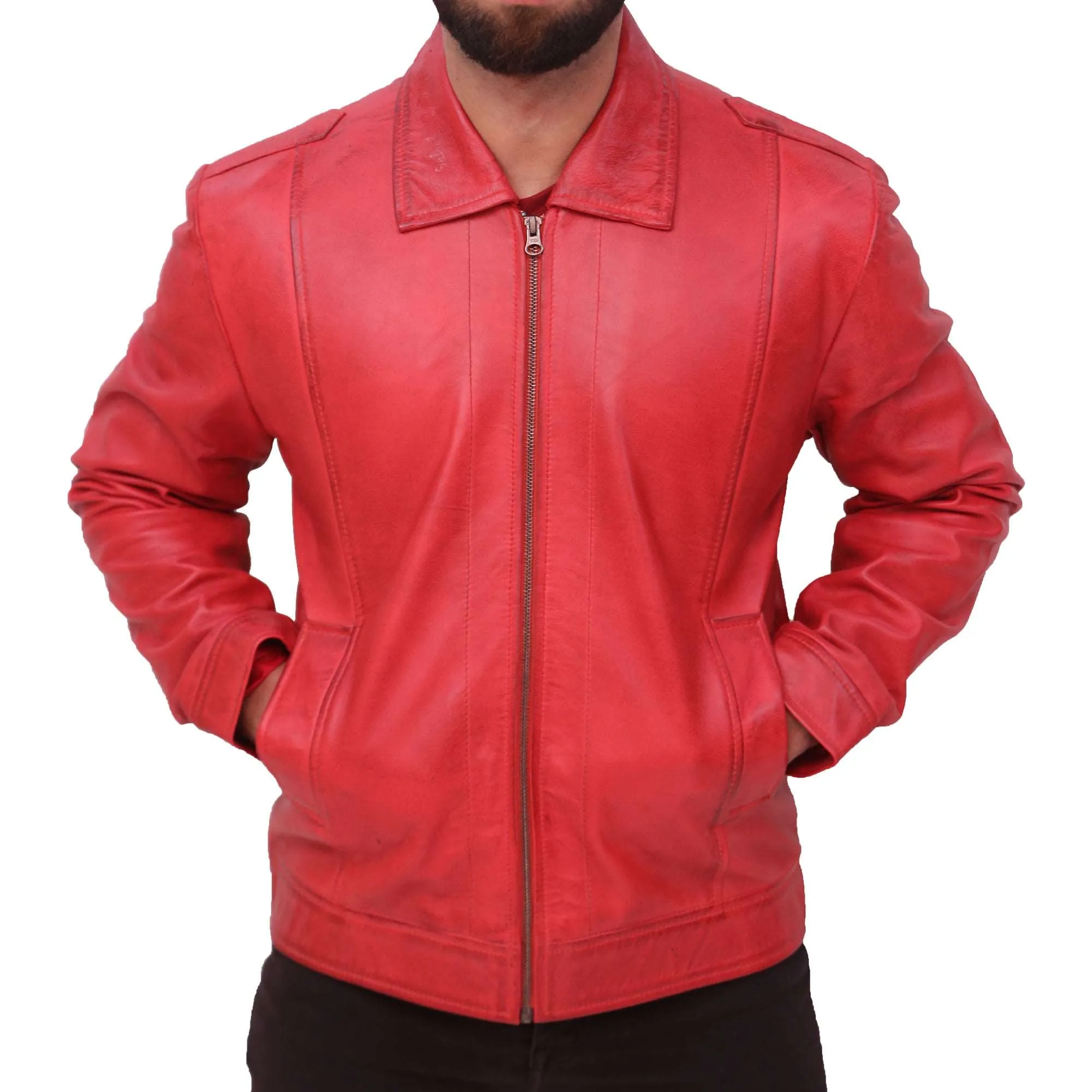 Men's Vintage Distressed Red Leather Jacket